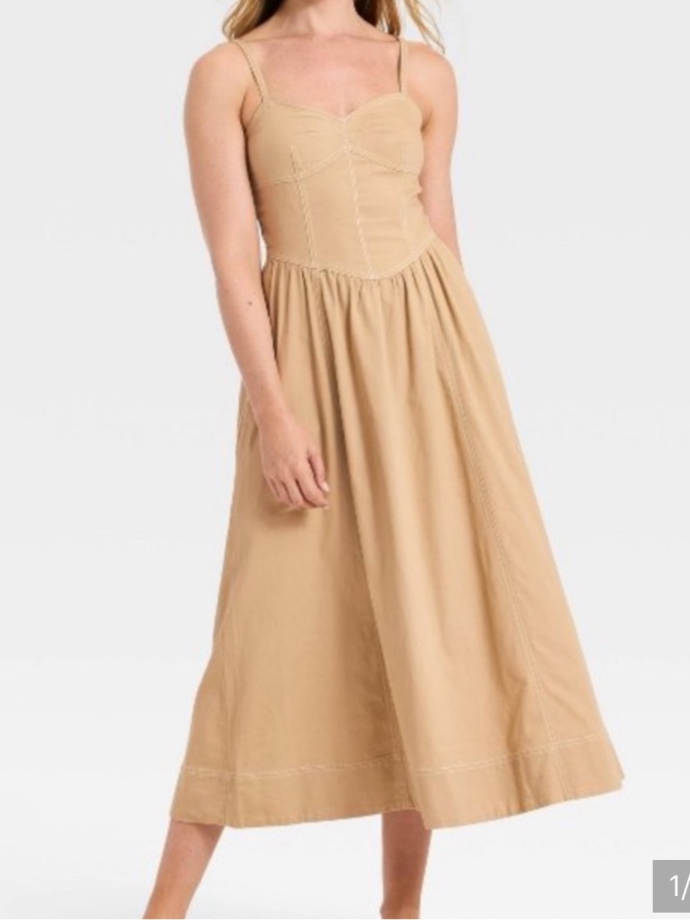 Universal Thread NWT S (M good) tan DENIM corset top POCKETS Midi Dress